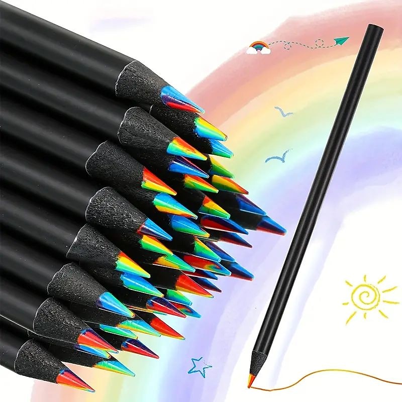 8pcs Rainbow Colored Pencils 7 Colors In 1 Rainbow Colored Pencils Gift For Children. Suitable For Schools Teachers Students Children For Sketching Doodling Coloring Painting