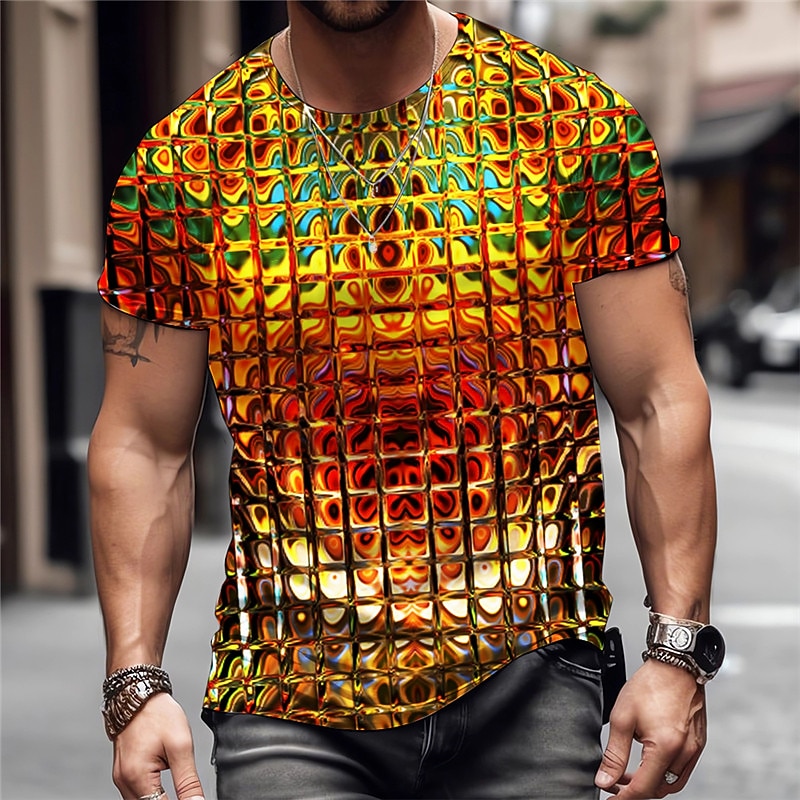 Men's Graphic Geometric Metallic Shirt T Shirt Short Sleeve T shirt 3D Print Crew Neck Shirt Vintage Fashion Designer Outdoor Daily Sports Blue Purple Orange Spring & Summer Clothing Apparel S M L XL