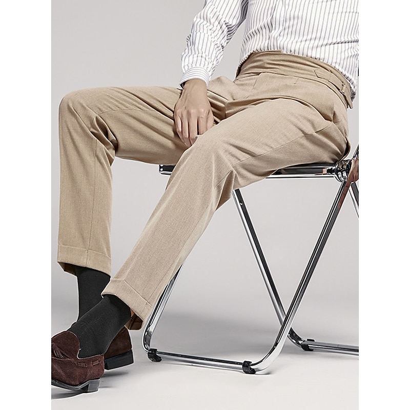 Men's Graduation Dress Pants Trousers Pleated Pants Suit Pants Pocket High Rise Plain Comfort Breathable Outdoor Daily Going out Elegant Vintage Black Khaki3
