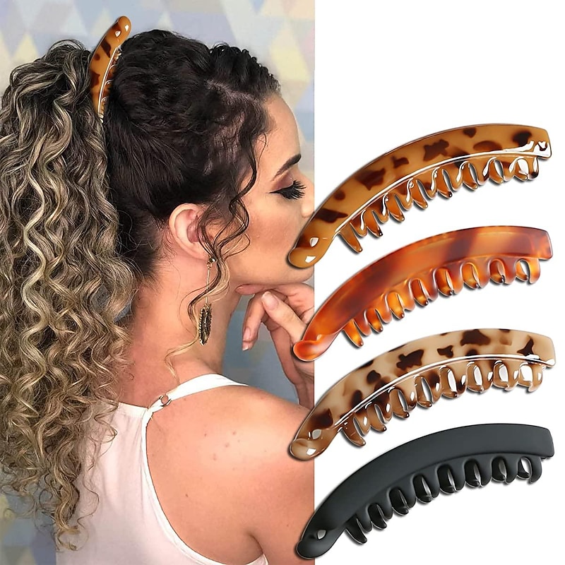 Banana Hair Clips for Women Classic Clincher Double Comb Clips Hair Leopard Banana Ponytail Holder Clip for Thick Hair4