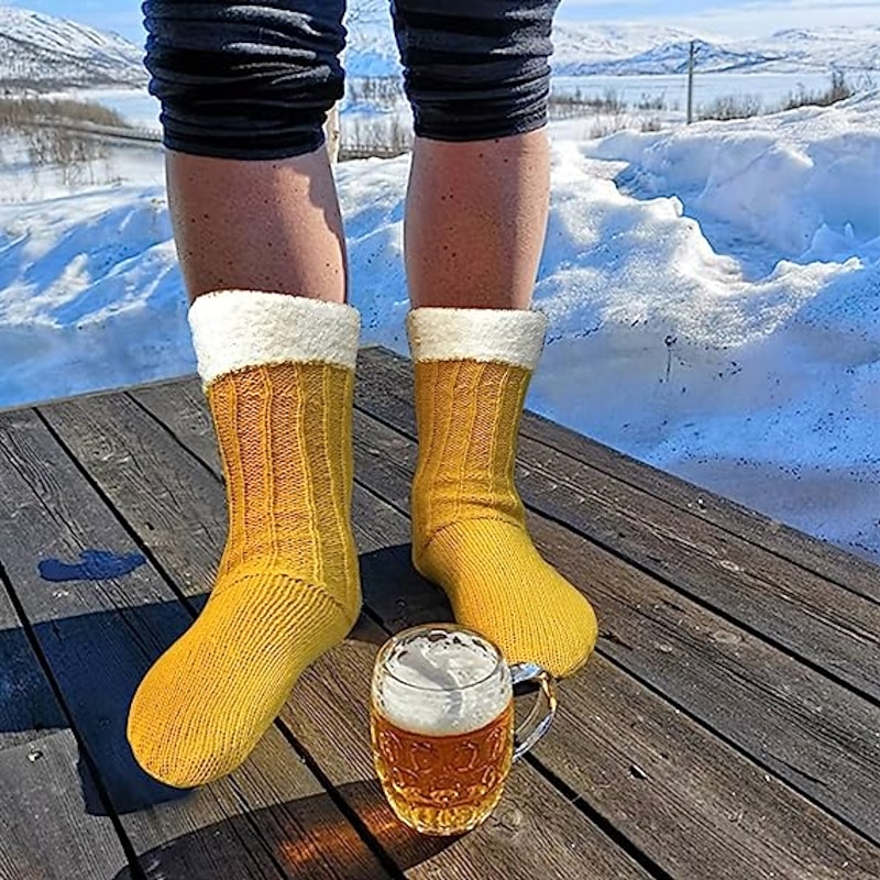 Oktoberfest Beer Mug Socks,Funny Socks Novelty Animal Knit Crocodile Socks, Whimsical Alligator Knitting Cuff Socks, Thick Knit2