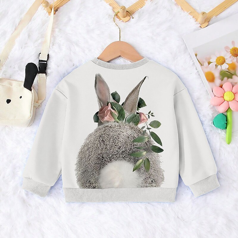 Girls' 3D Animal Rabbit Bunny Sweatshirt Long Sleeve 3D Print Summer Fall Fashion Streetwear Adorable Kids 3-12 Years Outdoor Casual Daily Regular Fit2
