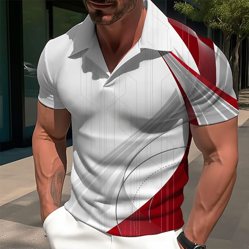 Men's Color Block Graphic Prints Geometry Polo Shirt Golf Shirt Short Sleeves Shirt Cuban Collar Outdoor Street Black Red Blue Print Clothing Apparel Fashion Designer Casual Breathable