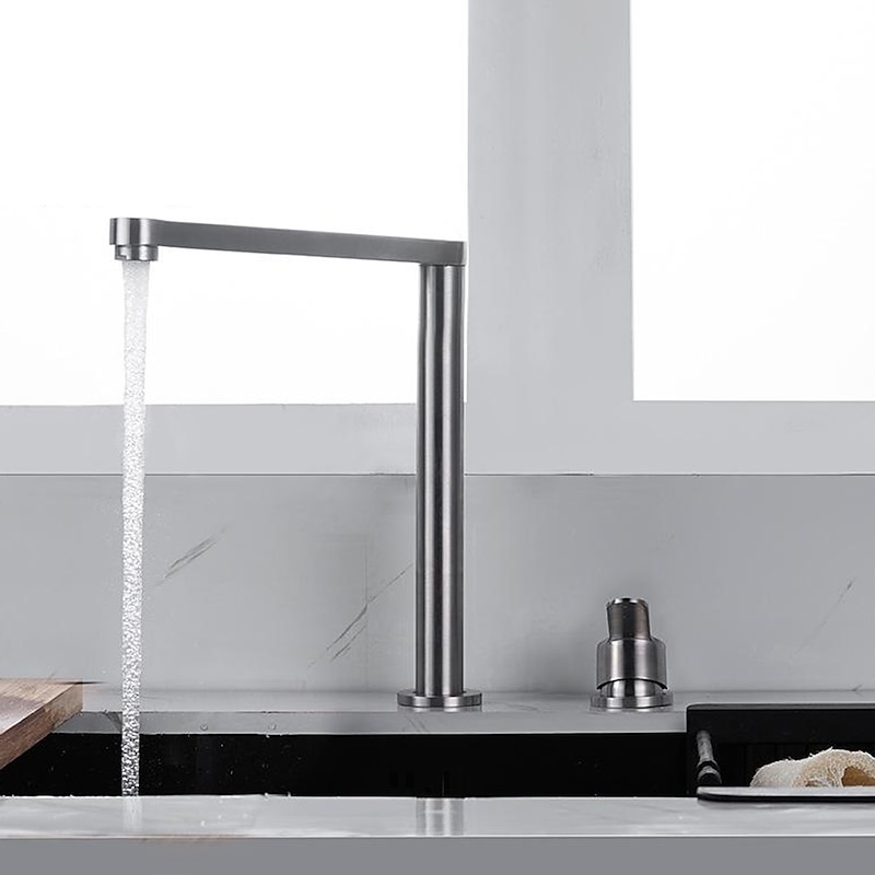 Stainless Steel Kitchen Faucet Sink Mixer Folding Vessel Tap, Single Handle 360 Degree Swivel with G1/2 Cold and Hot Hose