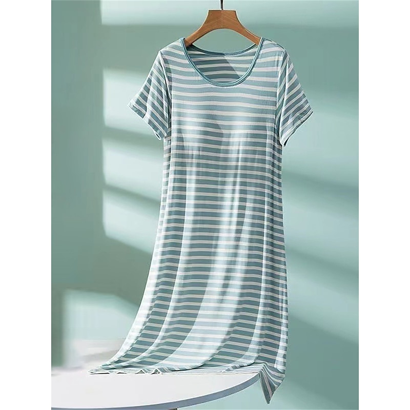 Women's Pajamas Nightgown Nightshirt Dress Stripe Casual Comfort Soft Home Daily Bed Breathable Crew Neck Short Sleeve Summer Spring Home Outfits3