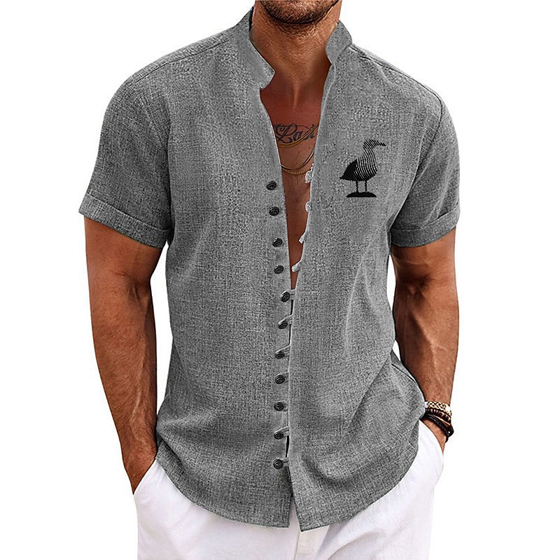 Men's Flamingo Tropical Shirt Summer Hawaiian Shirt Aloha Shirt Short Sleeve Shirt Stand Collar Fashion Streetwear Designer Outdoor Vacation Street Blue Green Khaki S M L3