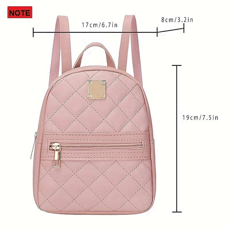 Quilted Mini Backpack with Front Zipper Pocket – Stylish and Compact PU Leather Bag in Multiple Colors for School, Work, or Casual Use4