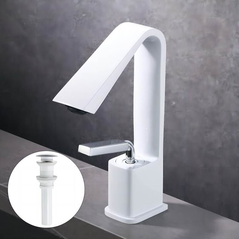 Bathroom Faucet Sink Mixer Basin Taps with Pop Up Drain, Monobloc Single Handle Washroom Vessel Tap with Cold and Hot Hose2