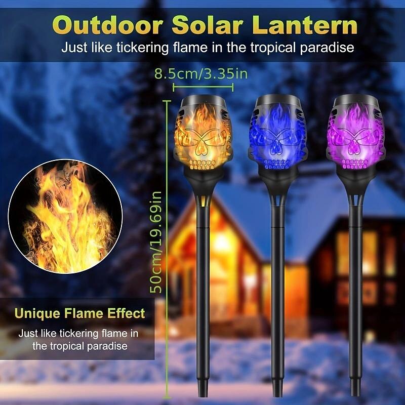 4 Packs Solar Halloween Outdoor Garden Light Outdoor Waterproof Torch Light Garden Decoration Spooky Glow Planting Grass Flame Light3