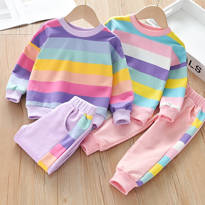 2 Pieces Kids Girls' Color Block Pocket Hoodie & Sweatpants Set Set Long Sleeve Fashion Outdoor 7-13 Years Spring Pink Purple