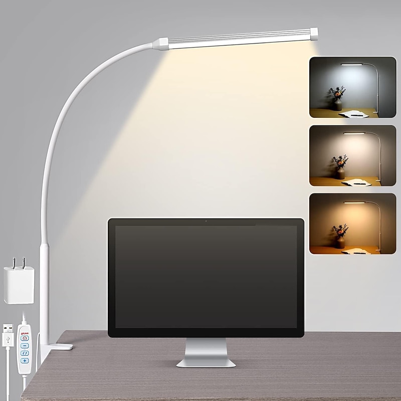 Led Desk Lamp for Home Office Eye-Caring Clip Lights Architect Reading Task Clamp Lamps 3 Modes 10 Brightness Flexible Gooseneck with Memory Function2