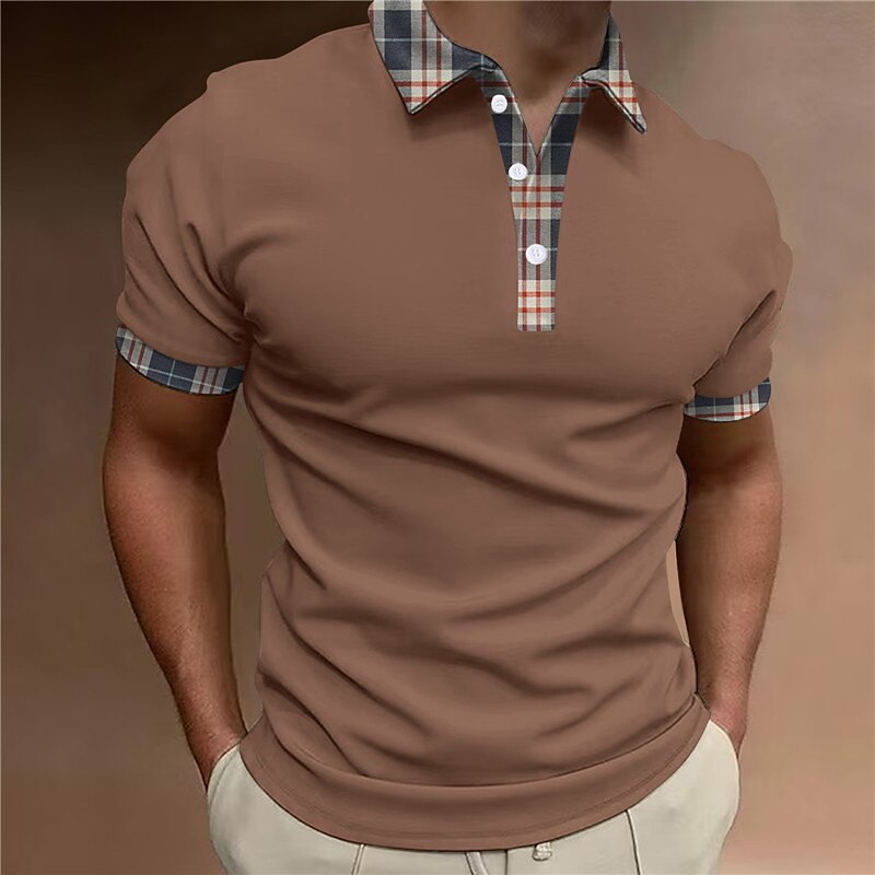 Men's Button Up Polos Polo Shirt Casual Sports Lapel Short Sleeve Fashion Basic Color Block Patchwork Button Summer Regular Fit Black White Red Brown Button Up Polos4