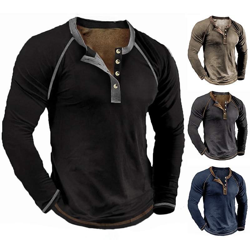 Men's Henley Shirt Long Sleeve Shirt Plain Henley Street Sports Long Sleeve Button-Down Clothing Apparel Designer Basic Casual Comfortable
