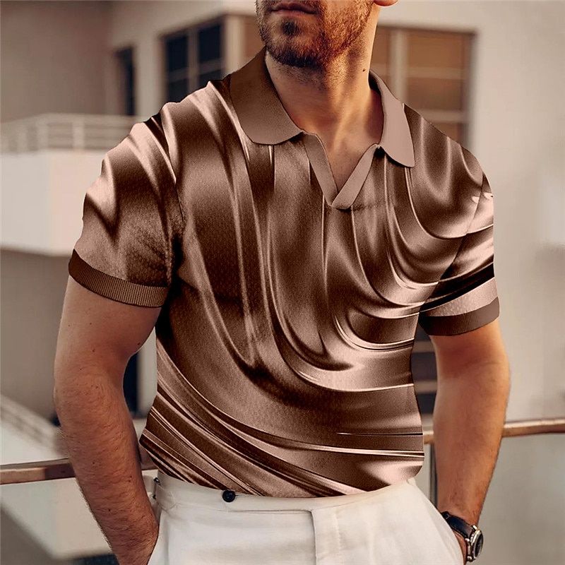 Men's Graphic Polo Shirts Golf Shirt Short Sleeve Polo Shirts V Neck Casual Vacation Wear Rave Wear Party Outfits 3D Print Navy Blue Blue Brown2