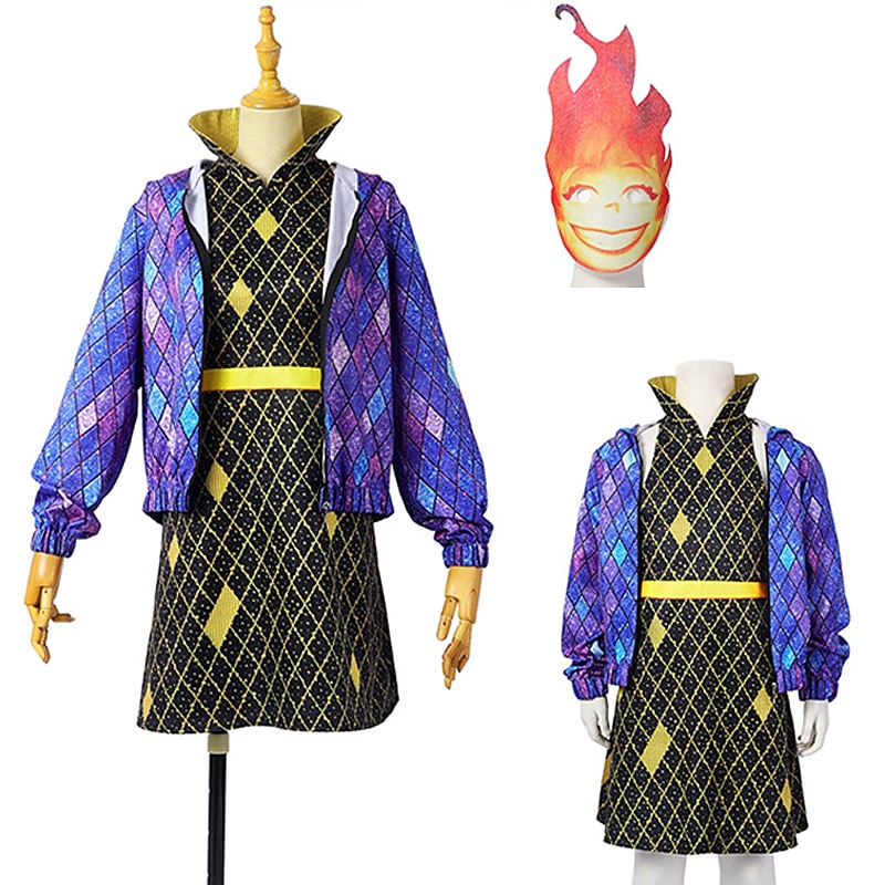 Couples Elemental Ember Wade Cosplay Costume for Adults Kids Anime Movie 2023 Dress Jacket Shirt Mask Carnival Halloween Couples2