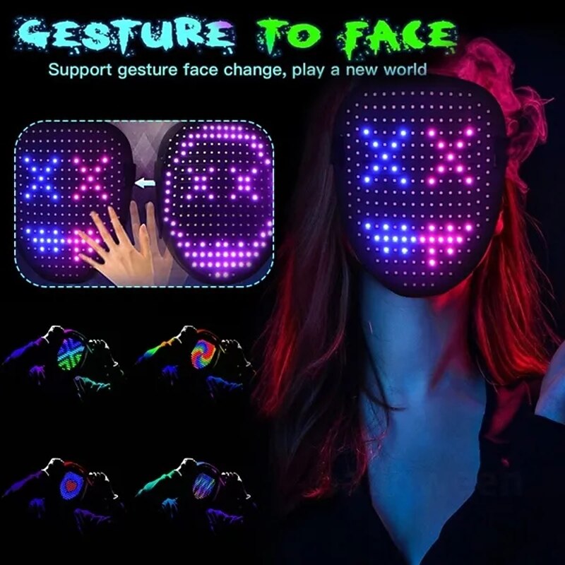 Halloween LED Mask Gesture Light Mask Change Face Induction Party Performance Atmosphere Props