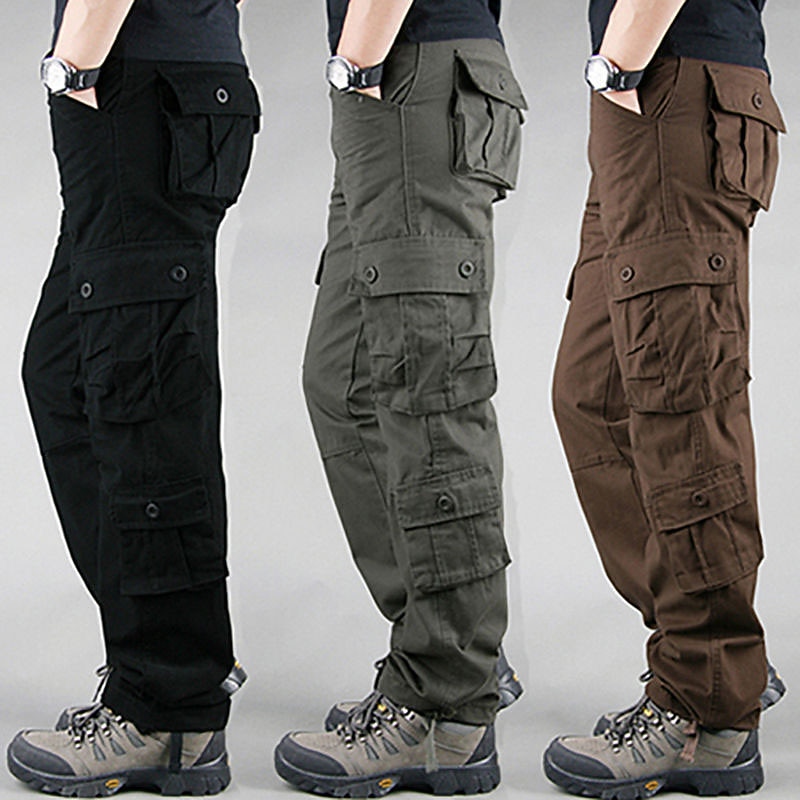 Men's Cargo Pants Cargo Trousers Hiking Pants Pocket Plain Comfort Breathable Outdoor Daily Going out Fashion Casual Camouflage Blue Camouflage Black - Main Image