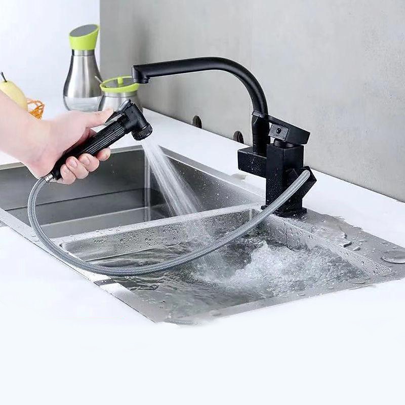 Stainless Steel Kitchen Faucet Pull Out with Sprayer, 360° Swivel Spout Vessel Taps with Cold and Hot Hose2