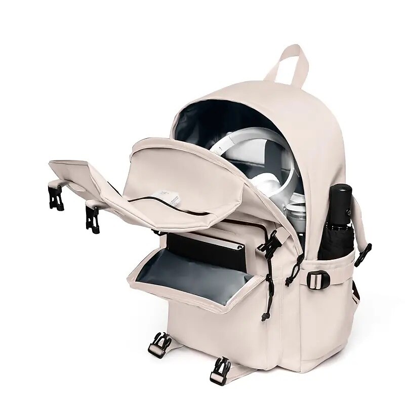 Men's Women's Backpack School Bag Bookbag Functional Backpack Commuter Backpack School Outdoor Solid Color Nylon Adjustable Large Capacity Waterproof Zipper Black White Pink