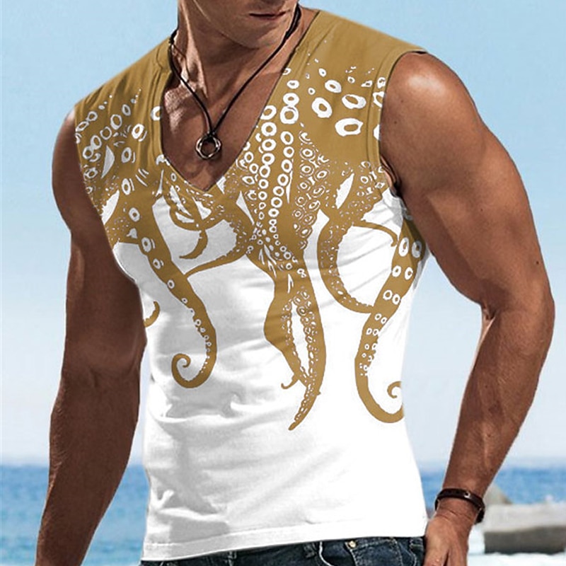 Men's Graphic Animal Octopus Tank Top Vest Top Sleeveless T Shirt for Men Sleeveless T shirt 3D Print V Neck Shirt Designer Casual Muscle Sports Running Gym Black Yellow Blue Spring & Summer Clothing2
