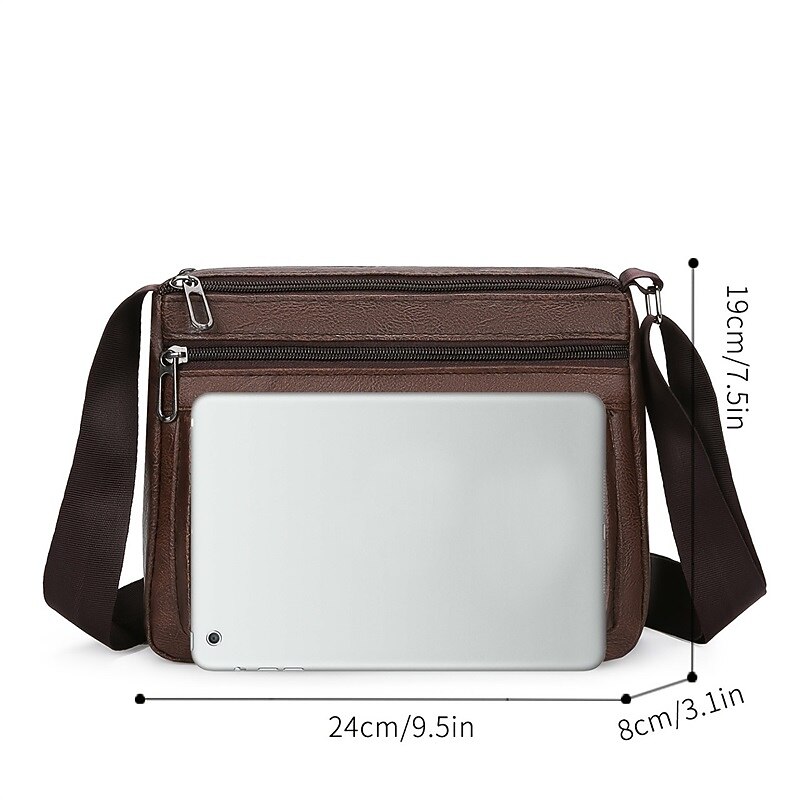 Men's Brown Faux Leather Crossbody Bag - Multi-Zipper Pockets Messenger Shoulder Bag for Everyday Use and Travel2