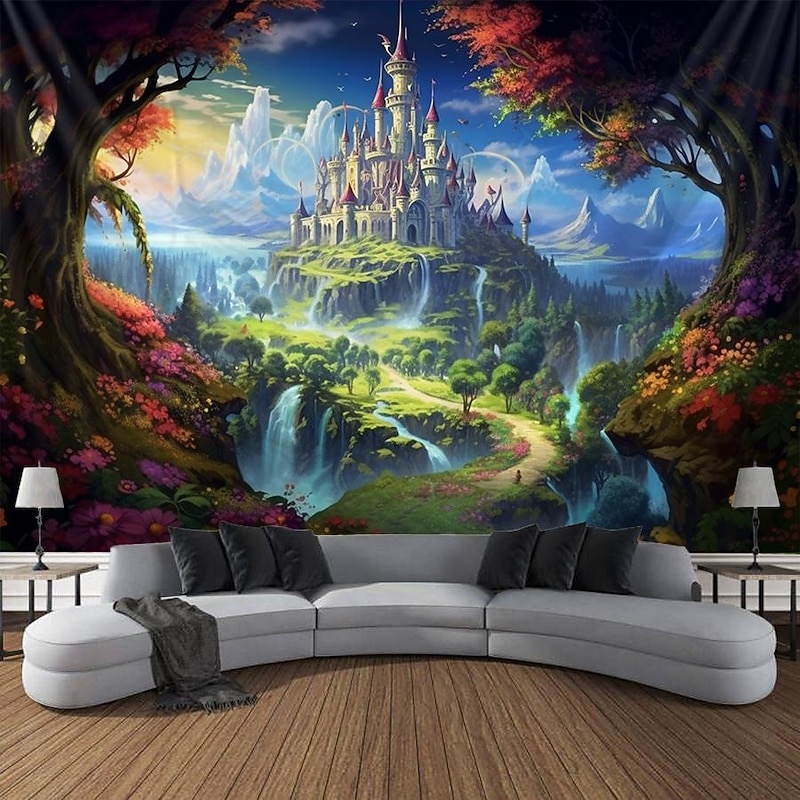 Castle Garden Theme Hanging Tapestry Wall Art Large Tapestry Mural Decor Photograph Backdrop Blanket Curtain Home Bedroom Living Room Decoration