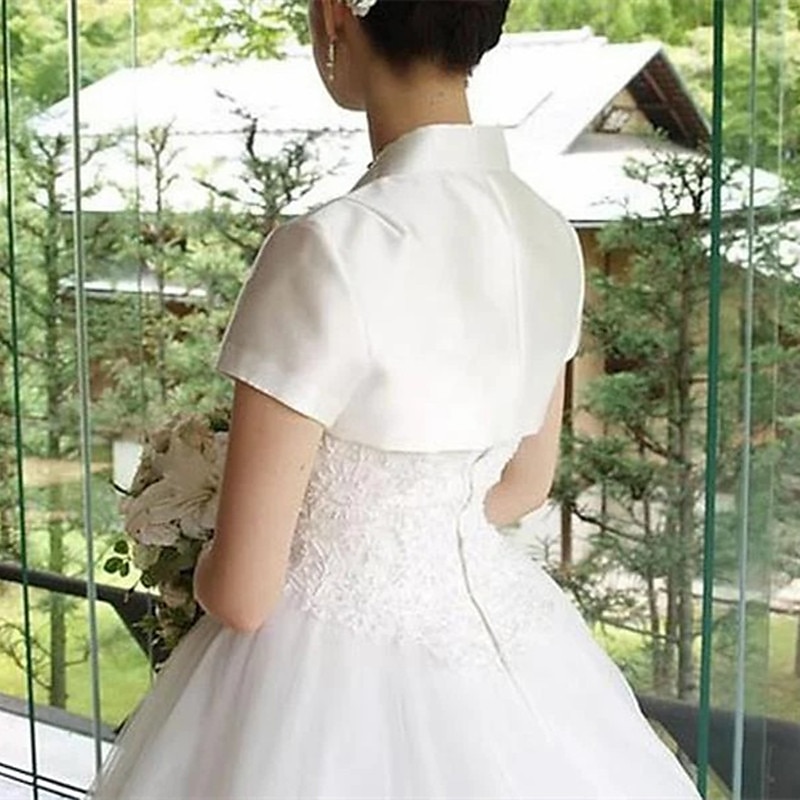 Shawls Women's Wrap Bolero Pure Elegant Short Sleeve Satin Wedding Wraps With Pure Color For Wedding Spring & Summer dress to impress2