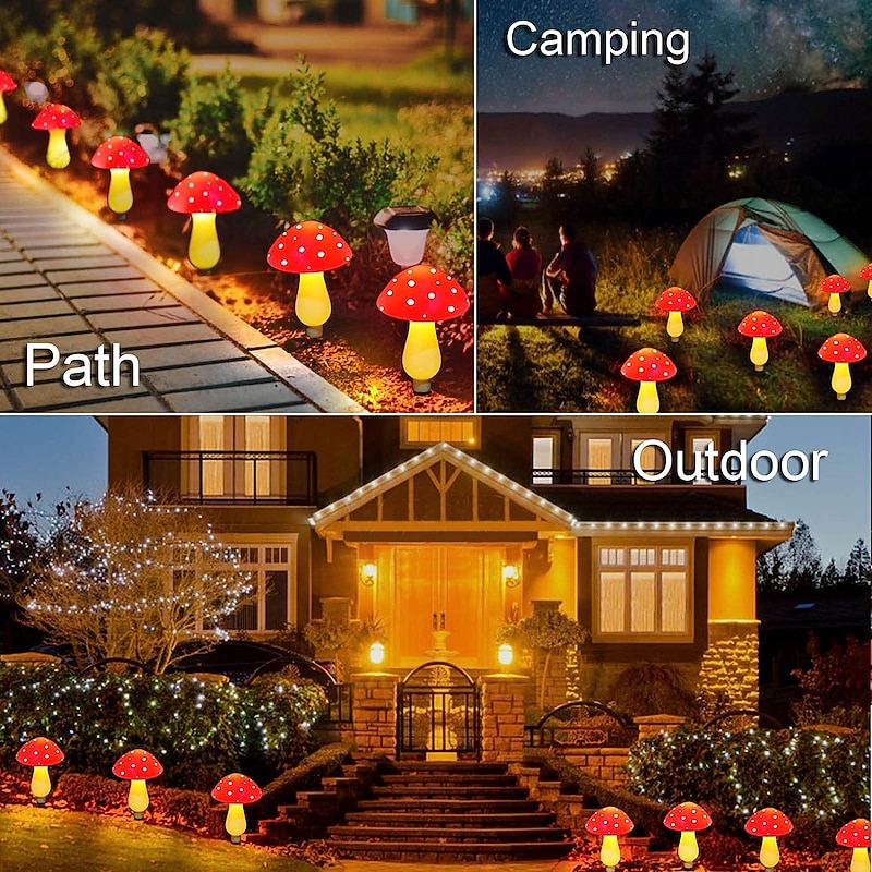 Solar Outdoor Waterproof Garden Mushroom Lights 6LED 8 Modes Lighting Garden Lawn Courtyard Villa Walkway Patio Landscape Holiday Decoration Light4