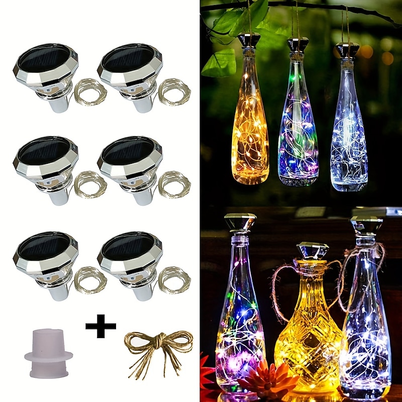 Solar Wine Bottle Cork Light Diamond 20 LED Copper Wire Outdoor Waterproof Fairy Tale String Light Garden Wedding Courtyard Decoration 2m(78.74inch)2