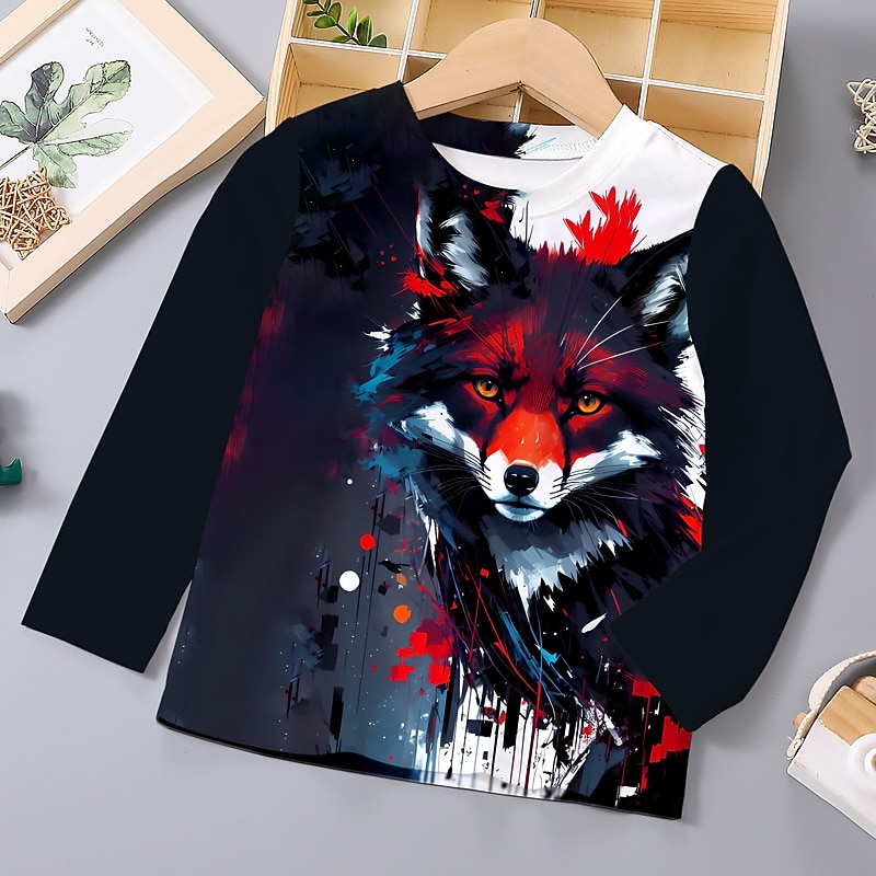 Boys 3D Graphic Animal Wolf T shirt Tee Long Sleeve 3D Print Summer Spring Fall Sports Fashion Streetwear Kids 3-12 Years Outdoor Casual Daily Regular Fit