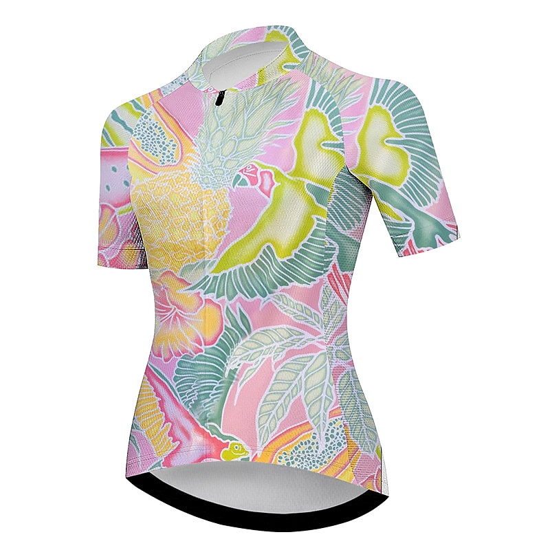 Women's Cycling Jersey Floral Botanical Short Sleeve Bike Jersey Top with 3 Rear Pockets Mountain Bike MTB Road Bike Cycling Quick Dry Reflective Strips Back Pocket Moisture Wicking Sports Pink