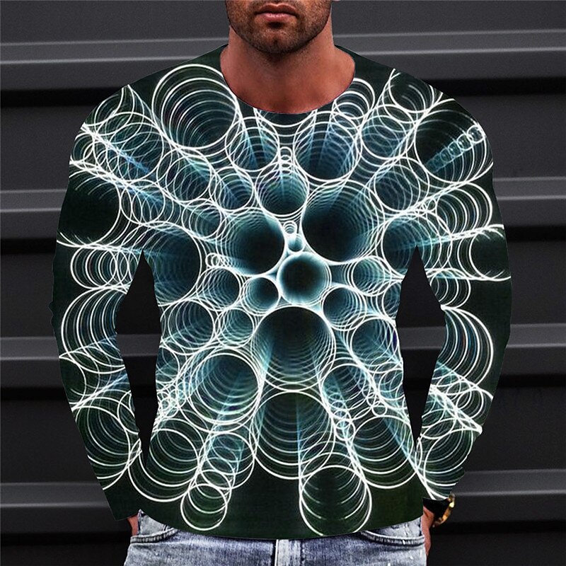 Men's Graphic Geometic T Shirt Long Sleeve T shirt 3D Print Crew Neck Shirt Vintage Fashion Designer Outdoor Daily Sports White Blue Orange Spring &  Fall Clothing Apparel S M L XL 2XL 3XL 4XL2
