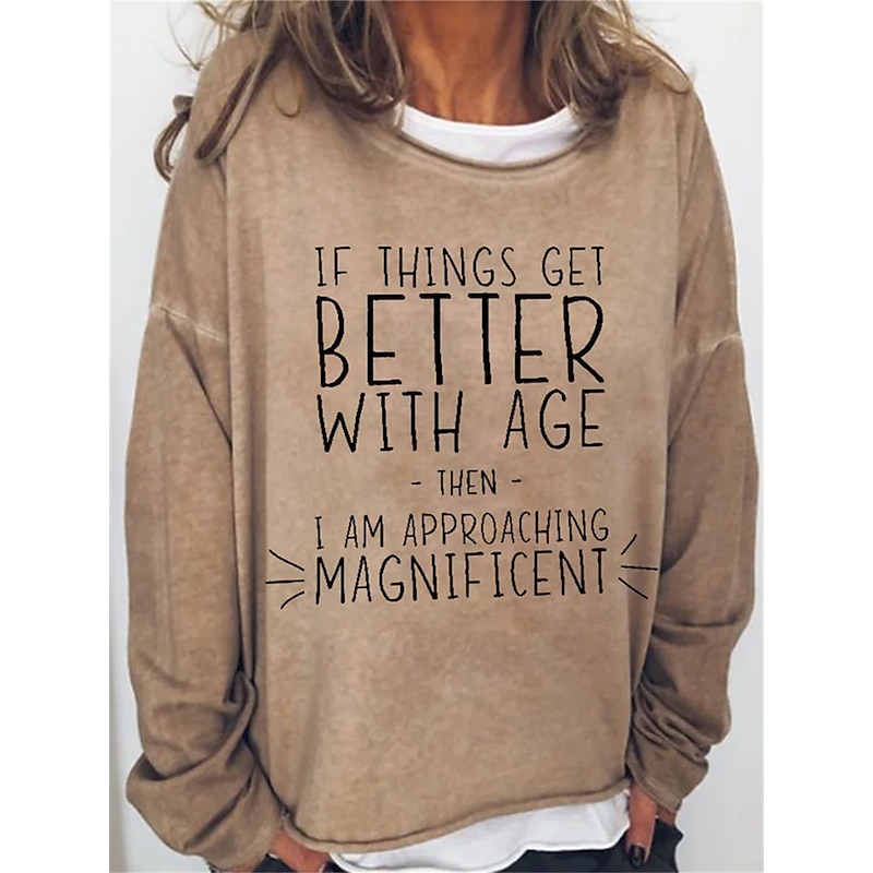 Women's Oversized Sweatshirt Pullover Cotton Blend Letter Street Casual Sports Basic Round Neck Long Sleeve Top Micro-elastic Fall & Winter Comfrt Breathable Soft Fabric3