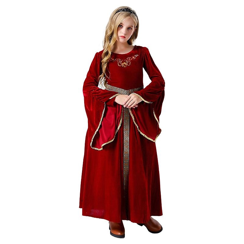 halloween cosplay medieval retro court aristocratic ball costume children's suede bell sleeve dress4