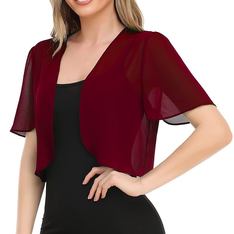 Shawls Women's Wrap Bolero Pure Sun Protection Short Sleeve Chiffon Wedding Wraps With Pure Color For Daily Spring & Summer2