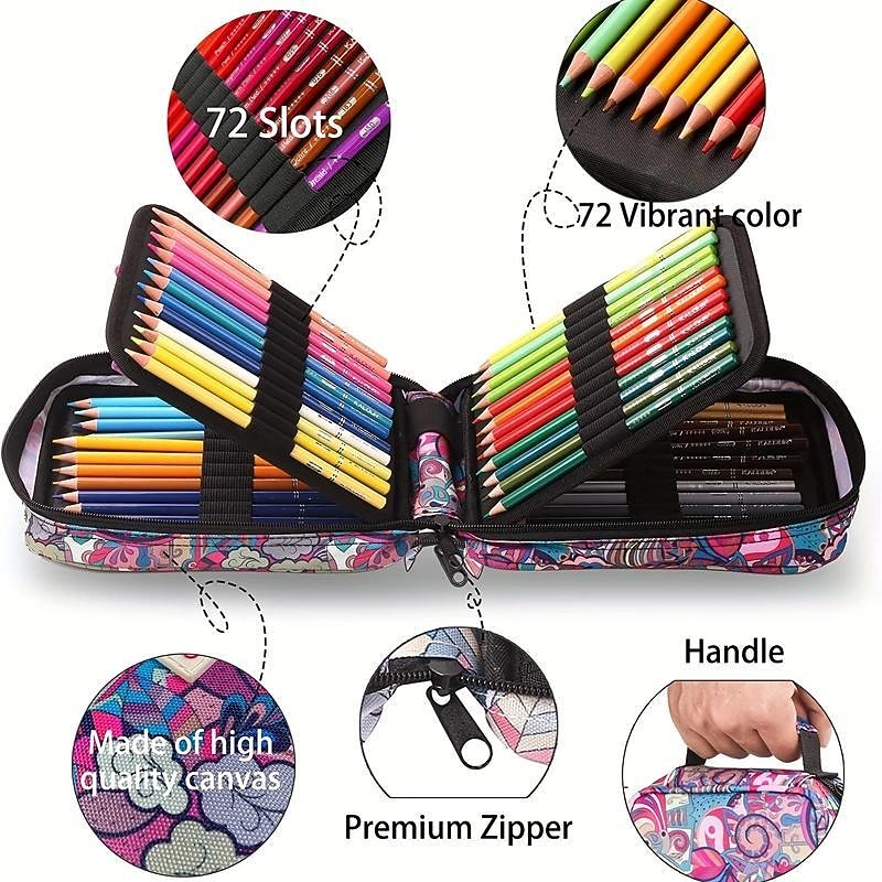 Premium Colored Pencils For Adult Coloring Book,Set Of 72 Colors,Zipper Slot Pencil Case,with Sharpener,Soft Core,7 Metallic Color,Ideal For Layering Blending,for Artists Beginners Kids3