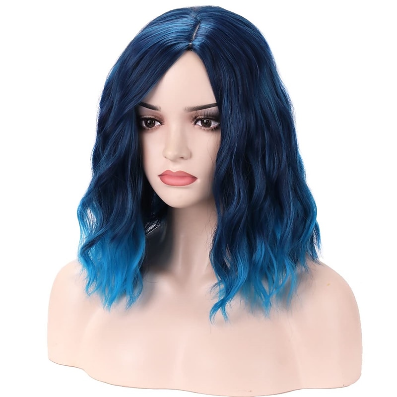 Blue Wig Short Curly Mix Blue Bob Wig for Women Girls Beach Wave Cosplay Costume Party Halloween Wigs3