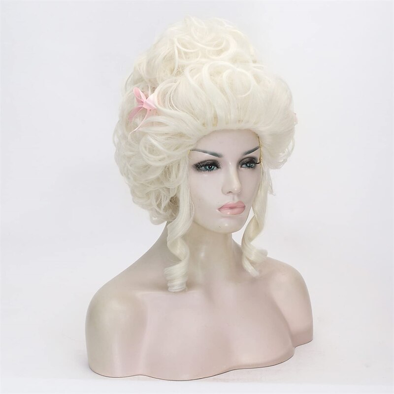 Aicos Ladies 18th Century White Blonde Curly Costume Wig Updo Carnival Cosplay Wig Adult Women Victorian Dress Costume Wig Halloween Wigs2