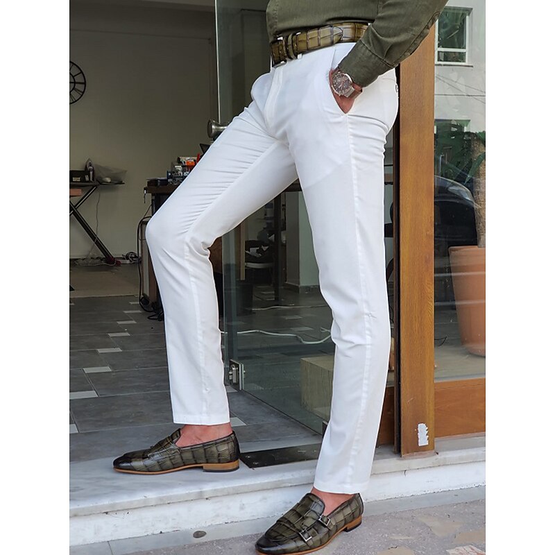 Men's Trousers Chinos Chino Pants Pocket Plain Comfort Breathable Outdoor Daily Going out Fashion Casual Black White2