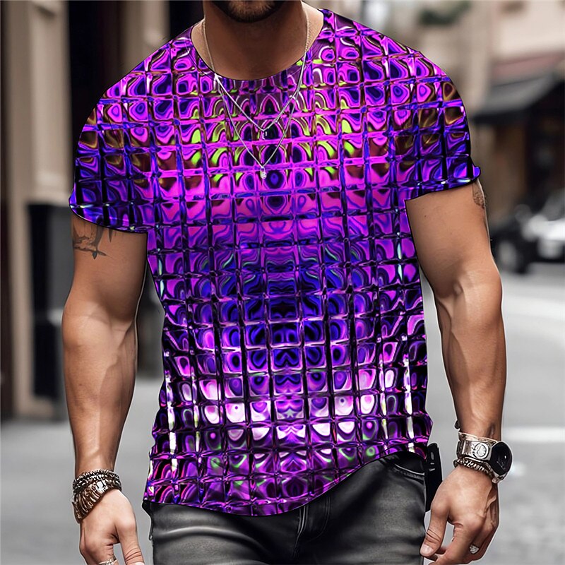 Men's Graphic Geometric Metallic Shirt T Shirt Short Sleeve T shirt 3D Print Crew Neck Shirt Vintage Fashion Designer Outdoor Daily Sports Blue Purple Orange Spring & Summer Clothing Apparel S M L XL4