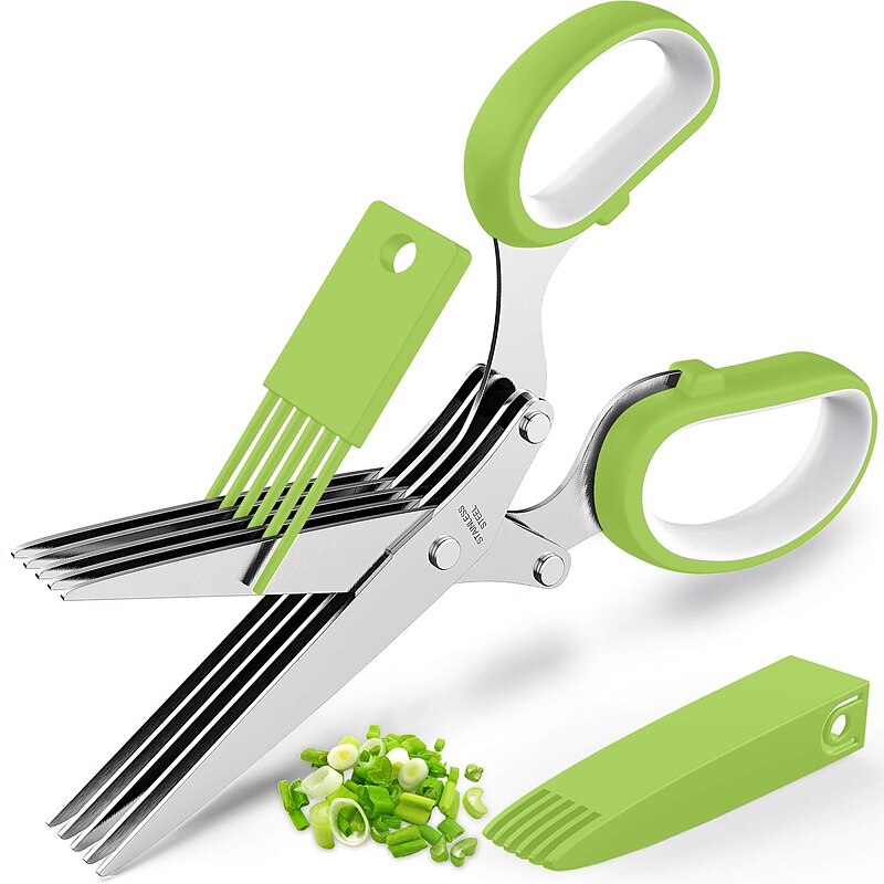 5 Blade Kitchen Salad Scissors - Cool Kitchen Gadgets for Cutting Fresh Garden Herbs - Herb Cutter Shears with 5 Blades and Cover, Sharp and Anti-rust Stainless Steel, Dishwasher Safe2
