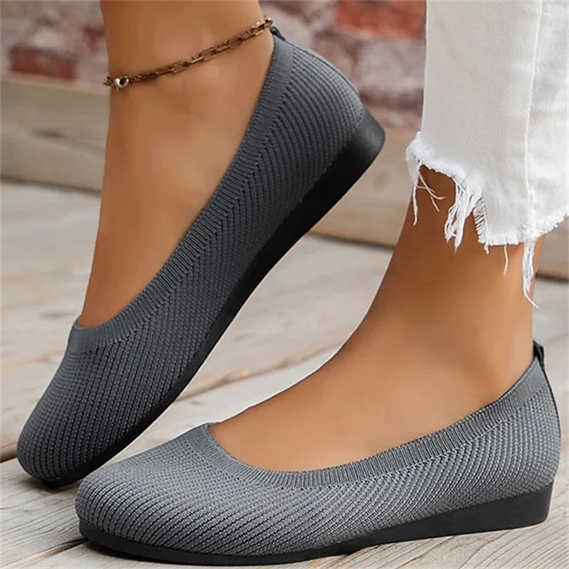 Women's Comfortable Knit Ballet Flats – Breathable Slip-On Round Toe Wedge Shoes for Casual, Office, and Travel Wear2