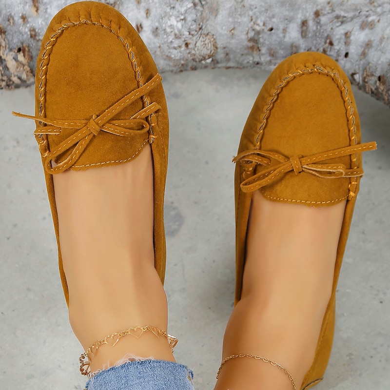 Women's Black Synthetic Leather Moccasin Flats with Bow Detail, Slip-On Casual Loafers for Daily Wear and Comfort3