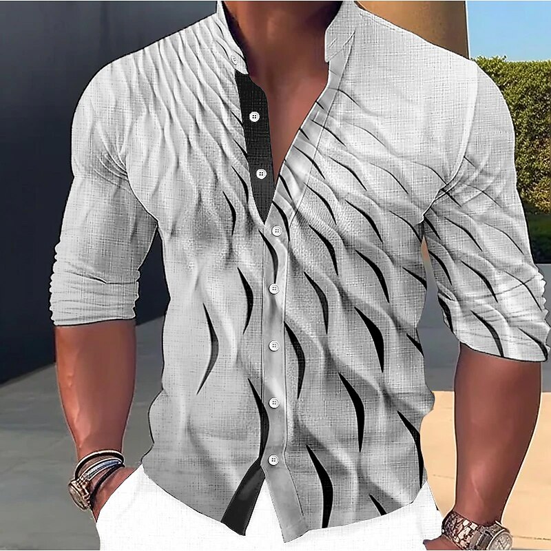 Men's King Shirt Button Up Shirt Long Sleeve Fashion Streetwear Designer Outdoor Casual Daily Summer Spring Fall Stand Collar Print Blue-Green Olive Green Light Green Pink Army Green3