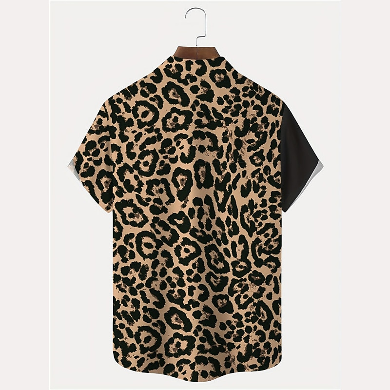 Men's Leopard Graphic Prints Shirt Western Shirt Button Up Shirt Short Sleeve Sports Fashion Streetwear Outdoor Daily Weekend Summer Spring Turndown Print Brown2