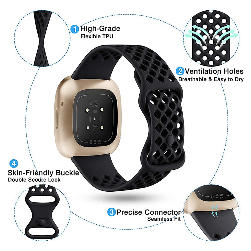 4 Pack Smart Watch Band Compatible with Fitbit Versa 3 Sense Versa 4 Sense 2 Silicone Smartwatch Strap Waterproof Adjustable Sport Band Replacement  Wristband3