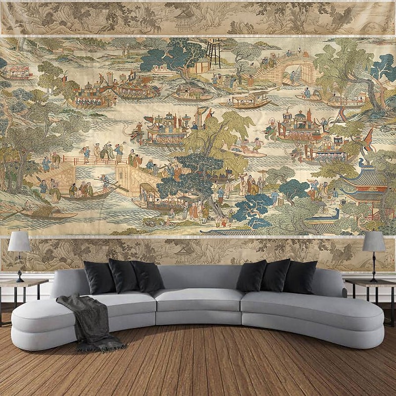 Chinese Screen Hanging Tapestry Wall Art Large Tapestry Mural Decor Photograph Backdrop Blanket Curtain Home Bedroom Living Room Decoration2