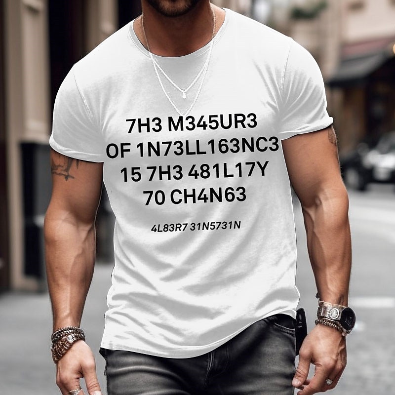 Men's Graphic T-Shirt with Albert Einstein Leetspeak Quote: "The Measure of Intelligence Is the Ability to Change" - Inspirational Lifestyle Tee4