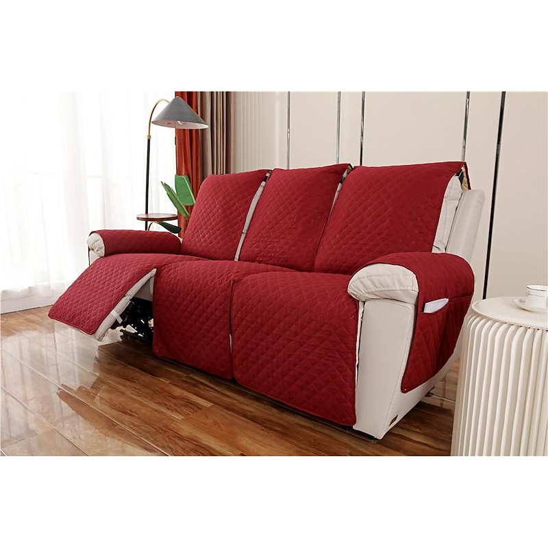 3 Seater Anti-Slip Recliner Covers fit Leather Recliner Sofa Water Resistant Anti-Scratch Couch Cover for Double Recliner Split Sofa Cover for Each Seat Furniture Protector with Elastic Straps4