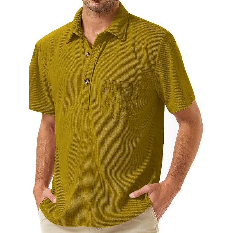 Men's Button Up Shirt Casual Shirt Corduroy Shirt Black Yellow Brown Green Short Sleeves Plain Lapel Street Vacation Basic Clothing Apparel Fashion Leisure4